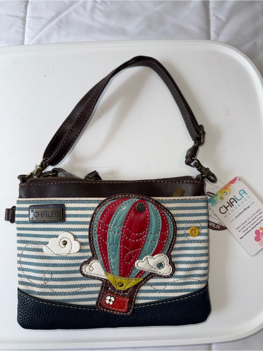 WT-Chala Striped hot air, balloon Crossbody Bag . Veagan